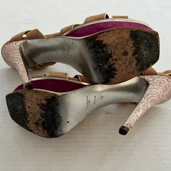 Saint Laurent Beige/Gold/Pink Tribute Limited Edition Platforms Heels Size 42 /0 - Picture 7 of 9